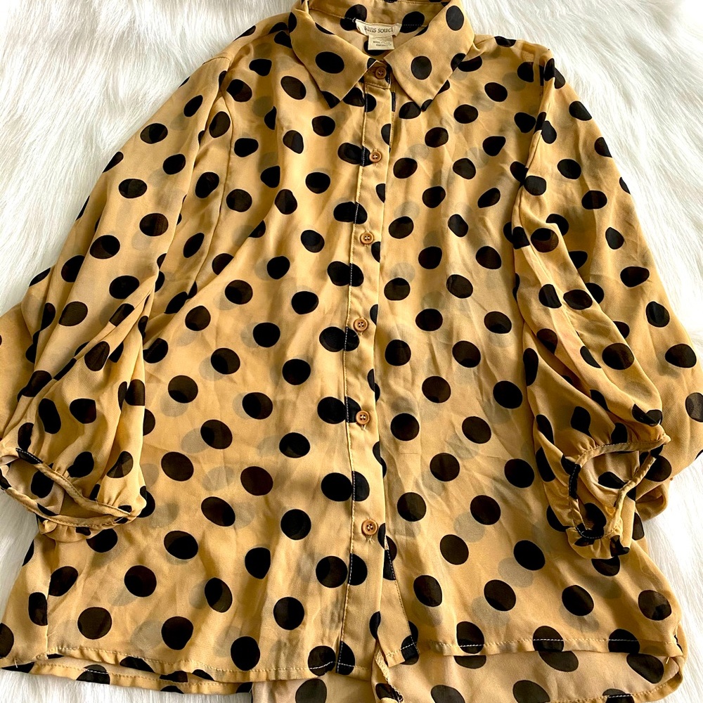 Sans Souci Tan Polka Dot Sheer Blouse